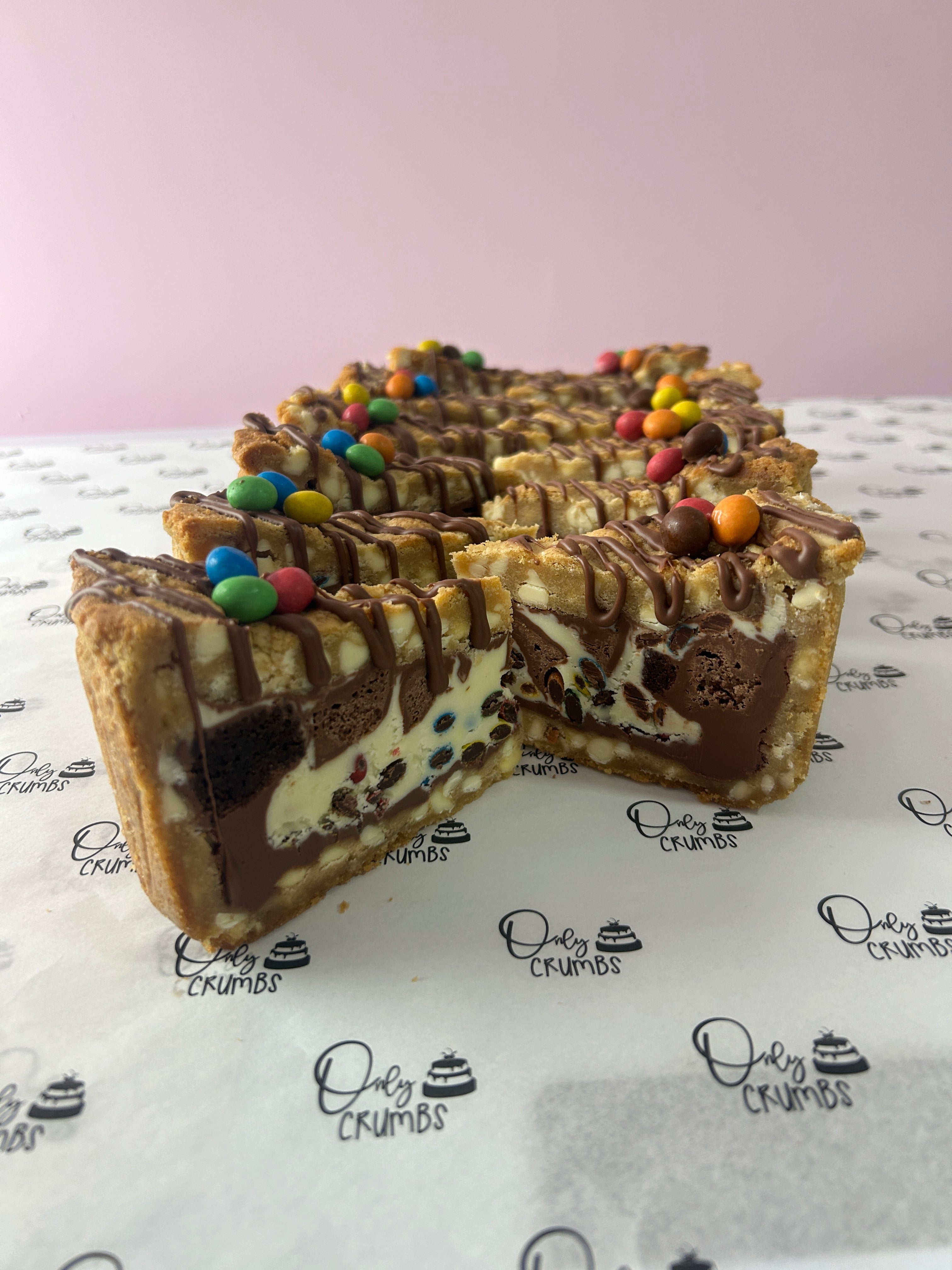 M&M cookie pie dessert
